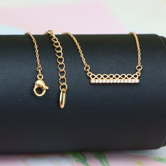 "Elegant Rose Gold Bar Necklace with Geometric Crystal Accent, XPNL1895 - Picture 10 of 13